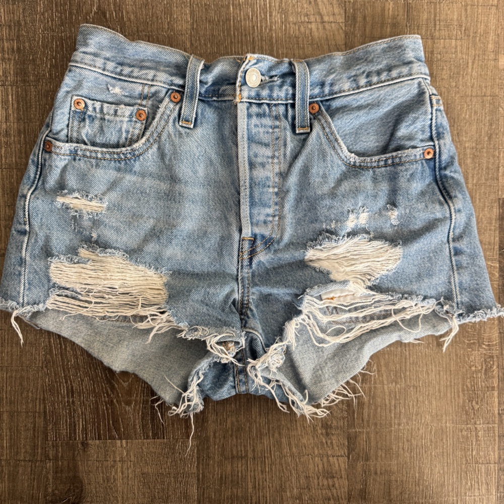 Levi's Light Blue Distressed Denim Jean Shorts